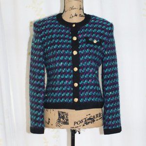 Windsmoor England Wool Mohair Purple Teal Black Jacket Gold Buttons Women's S